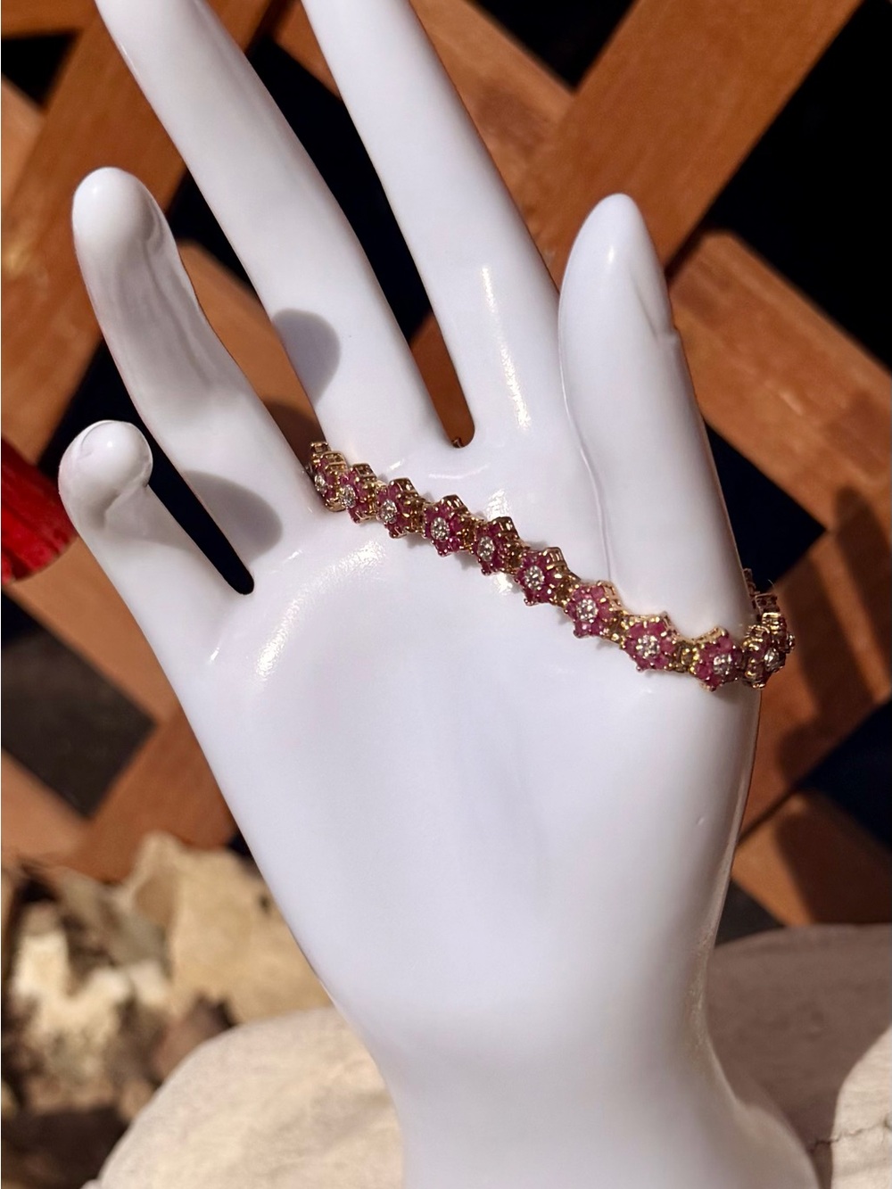 9 CTW AA Ruby & Diamond Bracelet 18K Gold Over 925 Sterling Silver - Picture 4 of 7